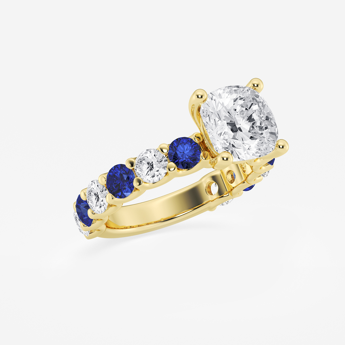 Additional Image 1 for  3 1/2 ctw Cushion Lab Grown Diamond and 3.5mm Round Created Sapphire Side Stone Engagement Ring