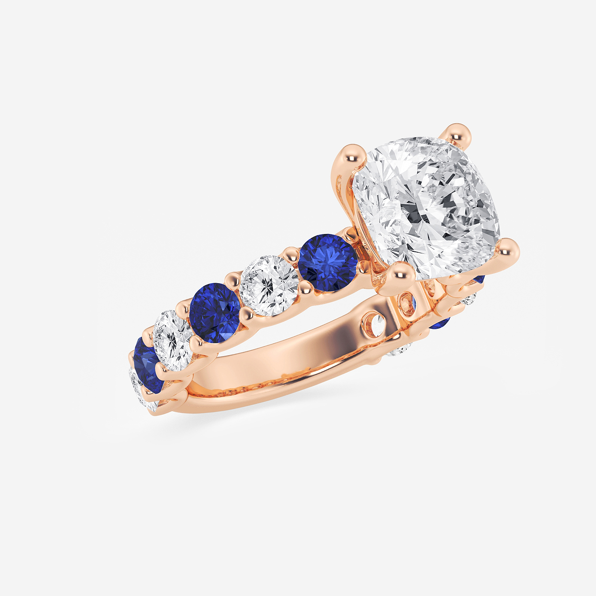 Additional Image 1 for  4 ctw Cushion Lab Grown Diamond and 3.5mm Round Created Sapphire Side Stone Engagement Ring
