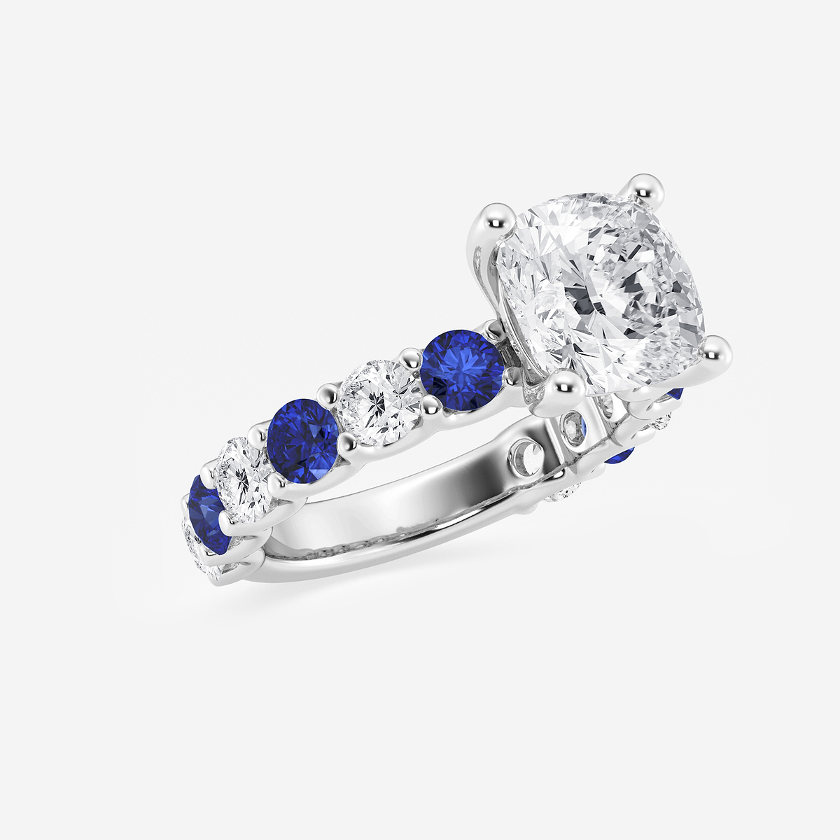 Additional Image 1 for  4 ctw Cushion Lab Grown Diamond and 3.5mm Round Created Sapphire Side Stone Engagement Ring
