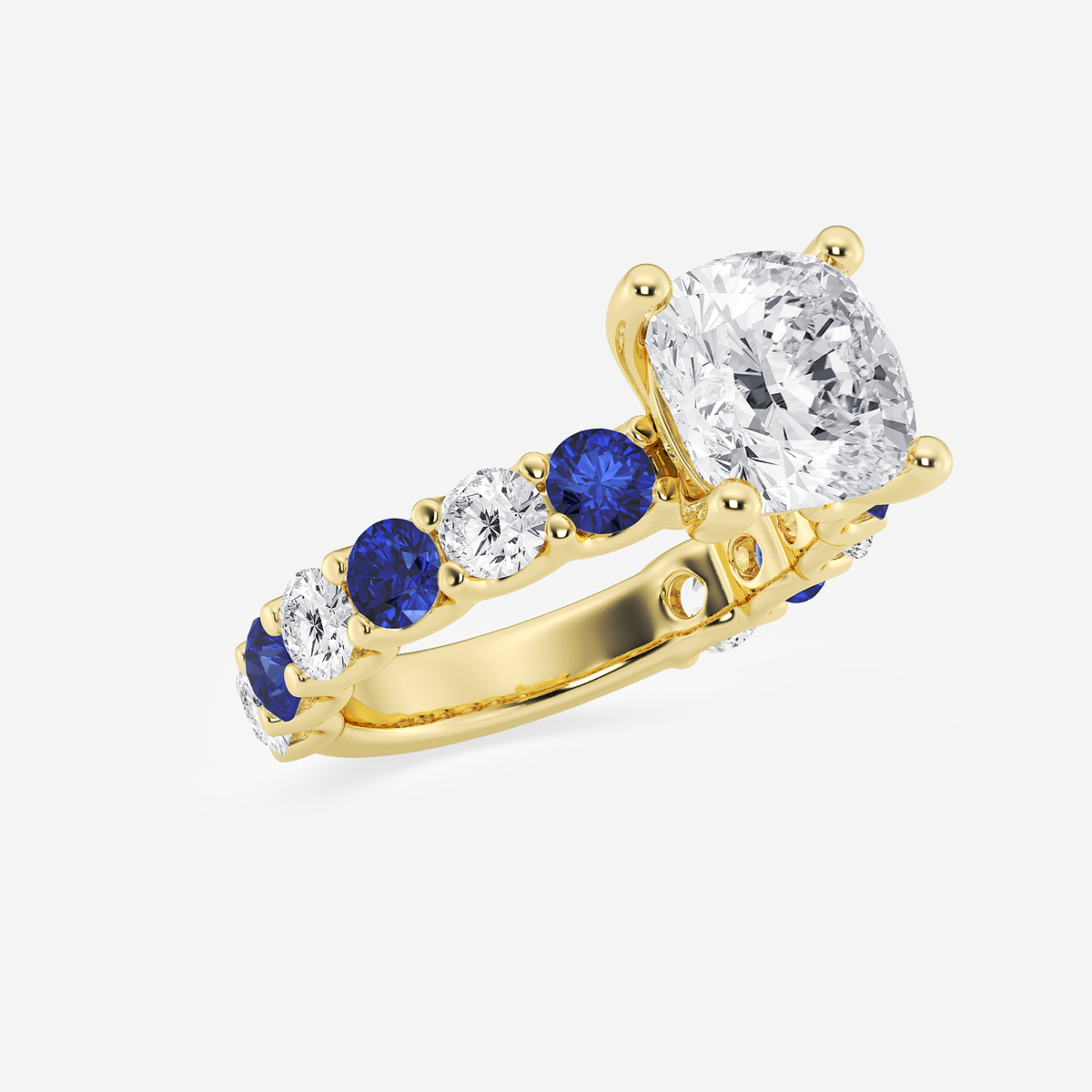Additional Image 1 for  4 ctw Cushion Lab Grown Diamond and 3.5mm Round Created Sapphire Side Stone Engagement Ring