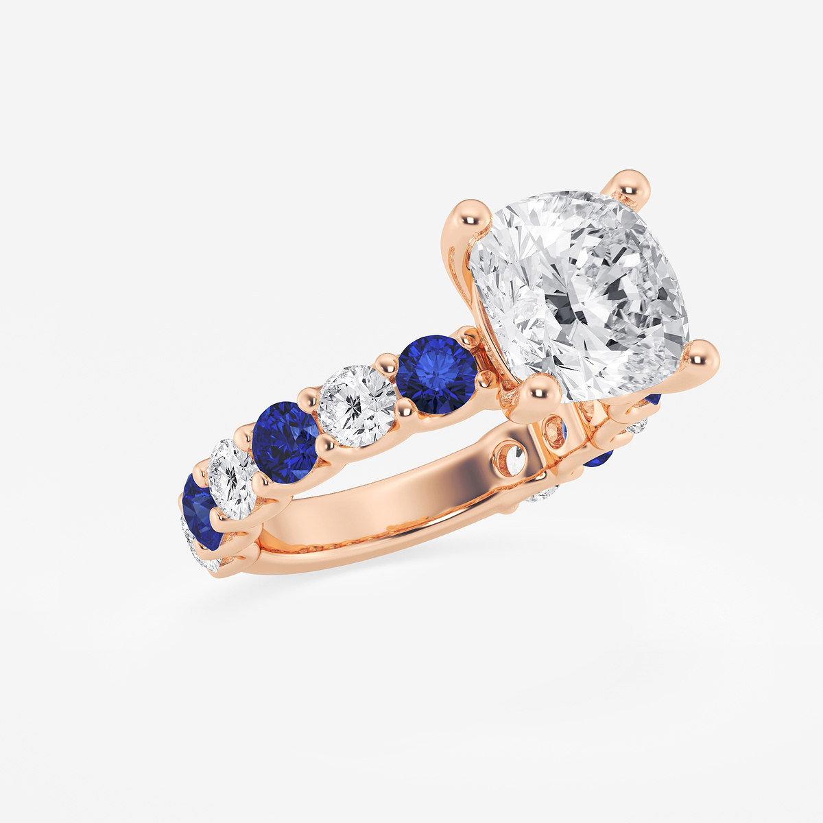 Additional Image 1 for  5 ctw Cushion Lab Grown Diamond and 3.5mm Round Created Sapphire Side Stone Engagement Ring