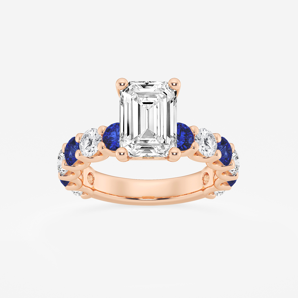 3 1/2 ctw Emerald Lab Grown Diamond and 3.5mm Round Created Sapphire Side Stone Engagement Ring