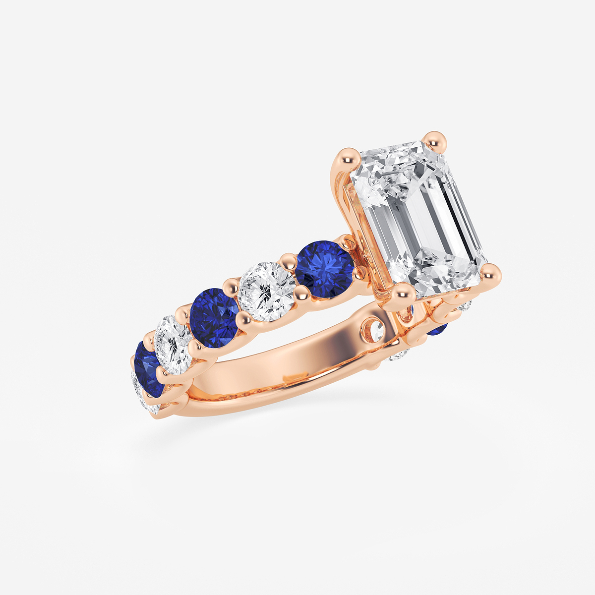 Additional Image 1 for  3 1/2 ctw Emerald Lab Grown Diamond and 3.5mm Round Created Sapphire Side Stone Engagement Ring