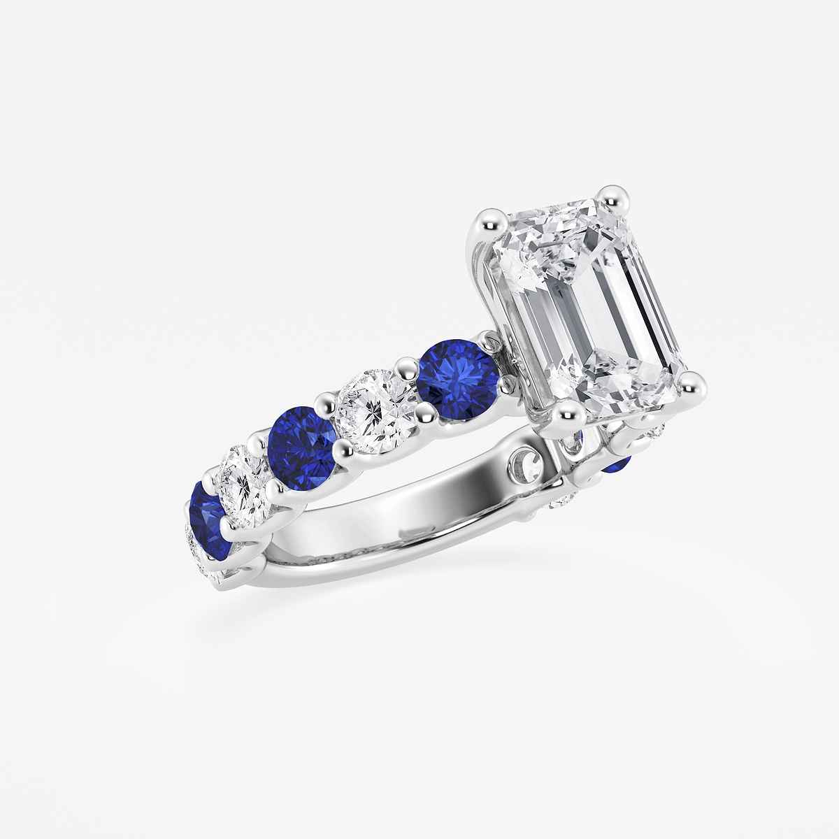 Additional Image 1 for  3 1/2 ctw Emerald Lab Grown Diamond and 3.5mm Round Created Sapphire Side Stone Engagement Ring
