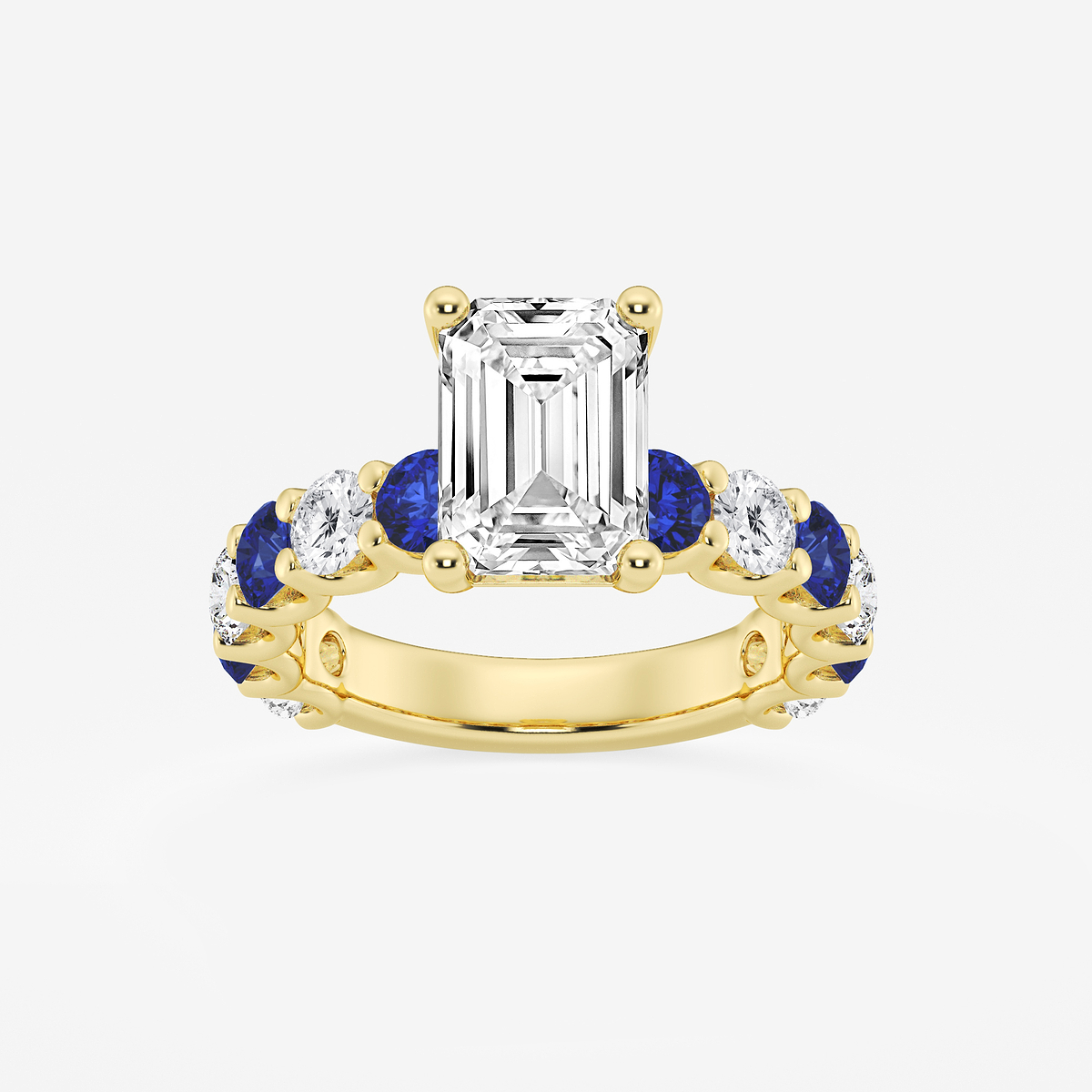3 1/2 ctw Emerald Lab Grown Diamond and 3.5mm Round Created Sapphire Side Stone Engagement Ring