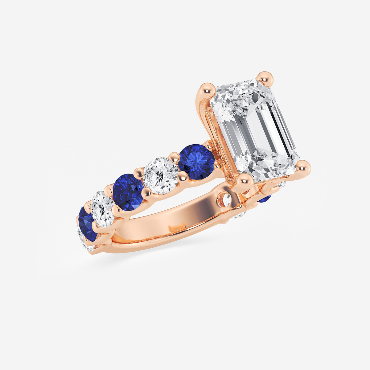 Additional Image 1 for  4 ctw Emerald Lab Grown Diamond and 3.5mm Round Created Sapphire Side Stone Engagement Ring