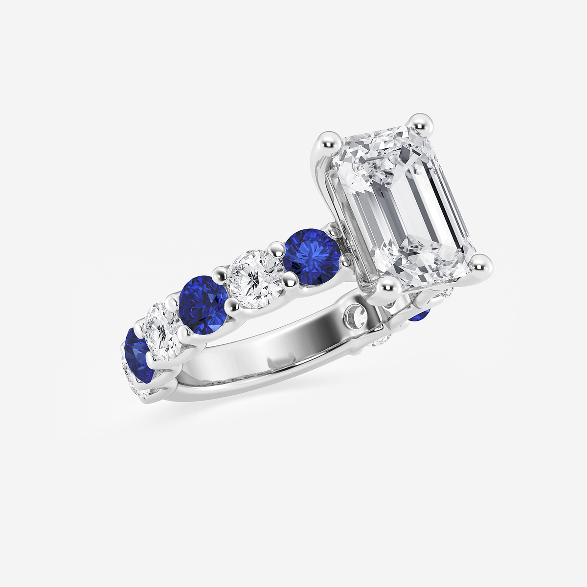 Additional Image 1 for  4 ctw Emerald Lab Grown Diamond and 3.5mm Round Created Sapphire Side Stone Engagement Ring