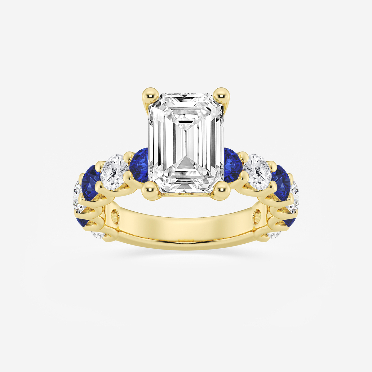 4 ctw Emerald Lab Grown Diamond and 3.5mm Round Created Sapphire Side Stone Engagement Ring