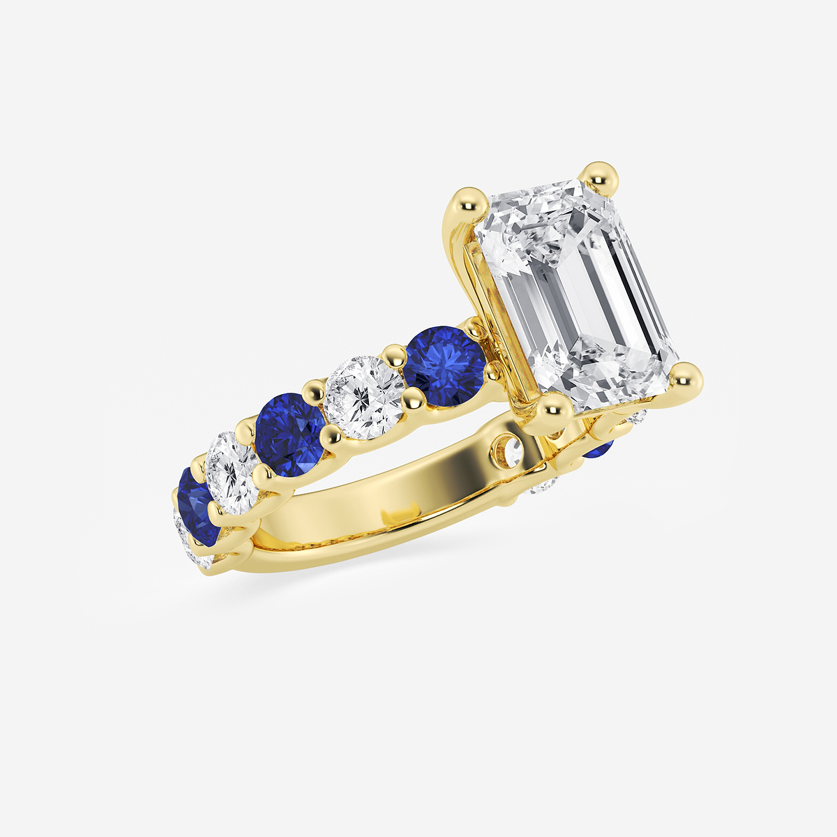 Additional Image 1 for  4 ctw Emerald Lab Grown Diamond and 3.5mm Round Created Sapphire Side Stone Engagement Ring