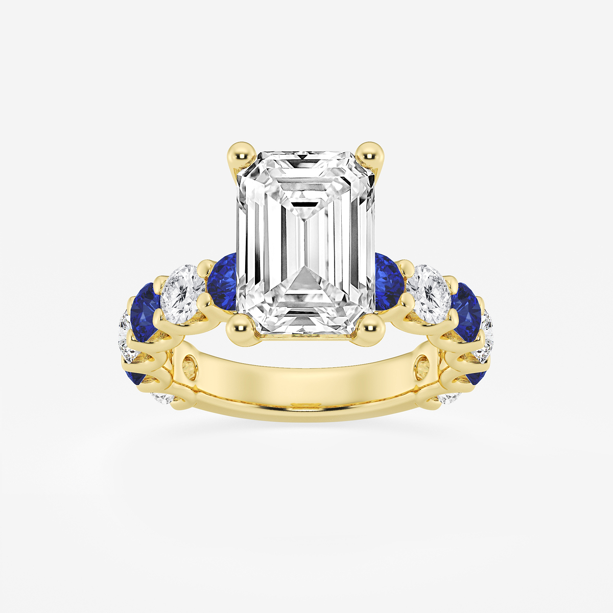5 ctw Emerald Lab Grown Diamond and 3.5mm Round Created Sapphire Side Stone Engagement Ring
