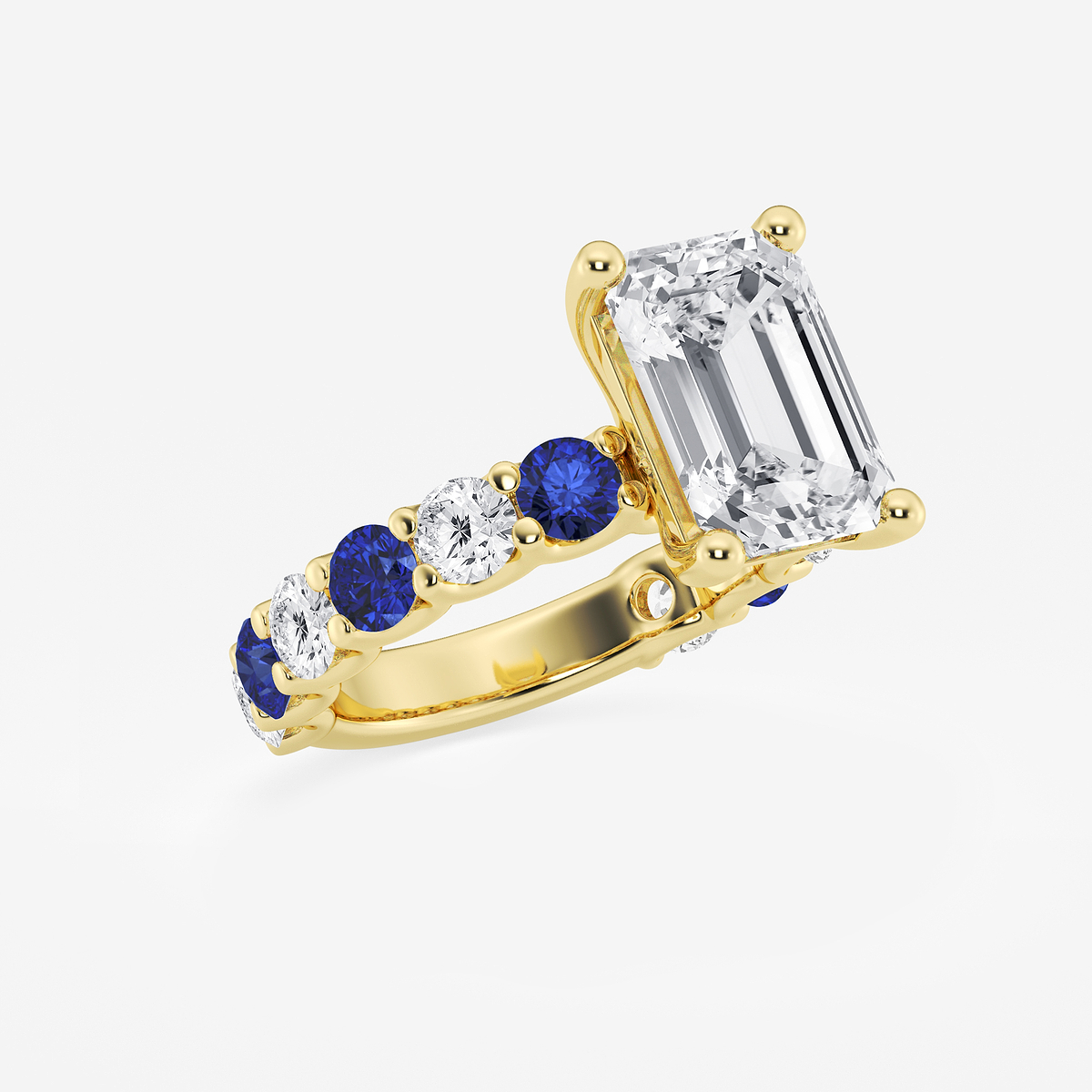 Additional Image 1 for  5 ctw Emerald Lab Grown Diamond and 3.5mm Round Created Sapphire Side Stone Engagement Ring