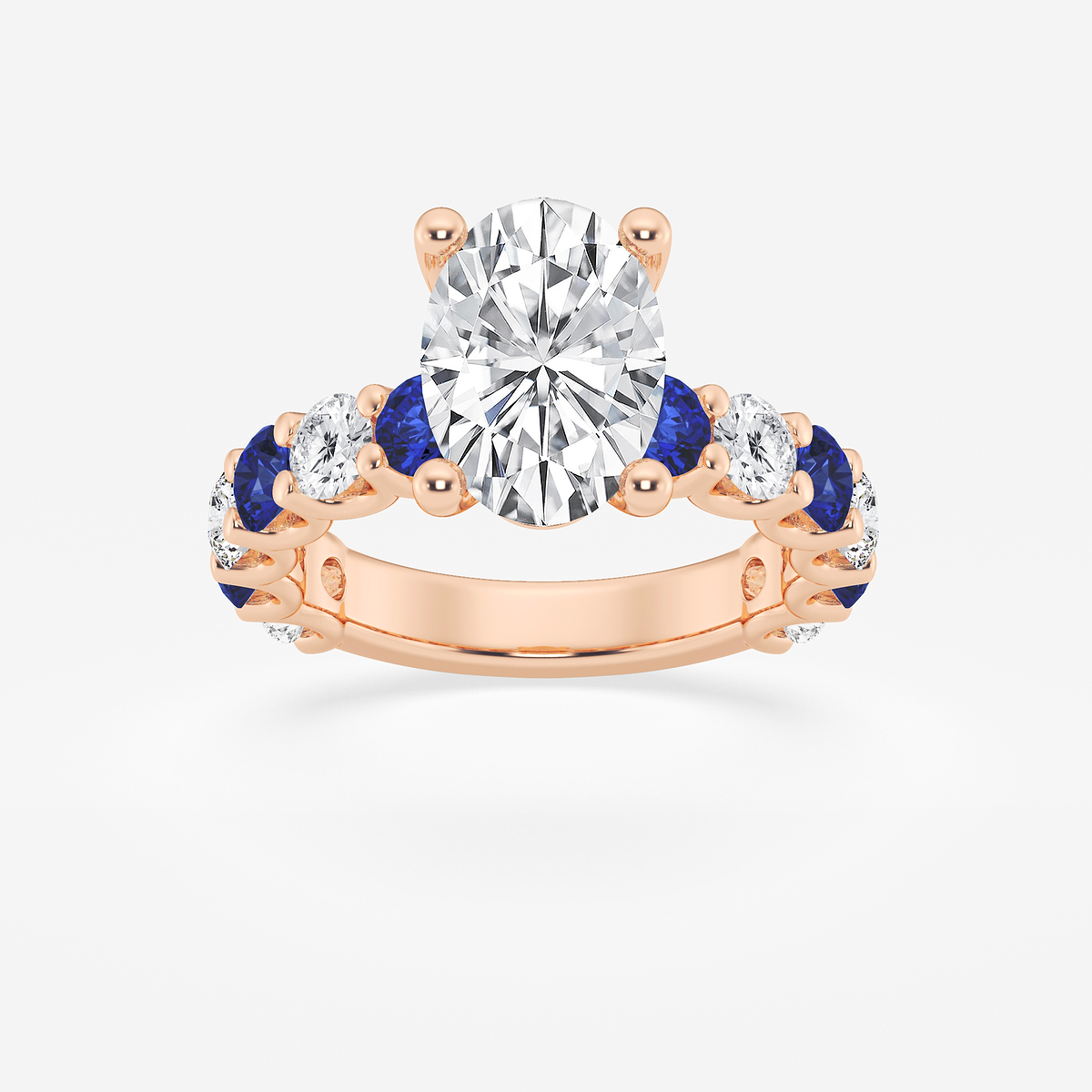 3 1/2 ctw Oval Lab Grown Diamond and 3.5mm Round Created Sapphire Side Stone Engagement Ring