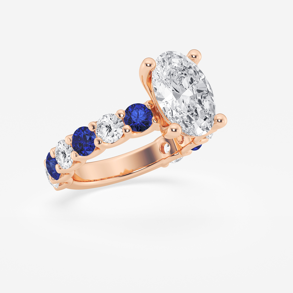 Additional Image 1 for  3 1/2 ctw Oval Lab Grown Diamond and 3.5mm Round Created Sapphire Side Stone Engagement Ring