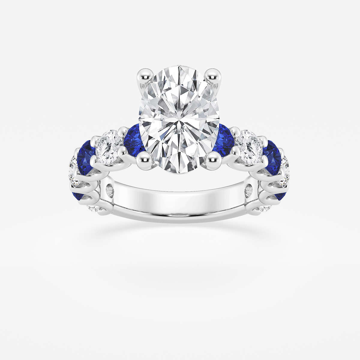 3 1/2 ctw Oval Lab Grown Diamond and 3.5mm Round Created Sapphire Side Stone Engagement Ring