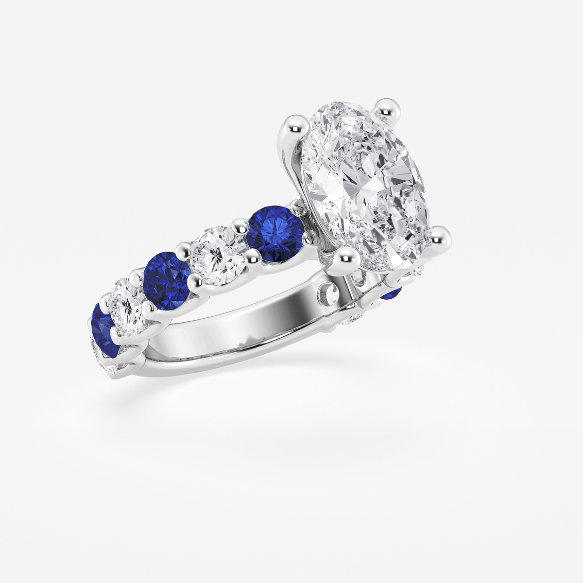 Additional Image 1 for  3 1/2 ctw Oval Lab Grown Diamond and 3.5mm Round Created Sapphire Side Stone Engagement Ring