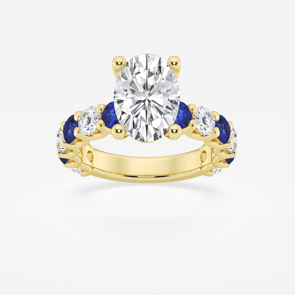 3 1/2 ctw Oval Lab Grown Diamond and 3.5mm Round Created Sapphire Side Stone Engagement Ring
