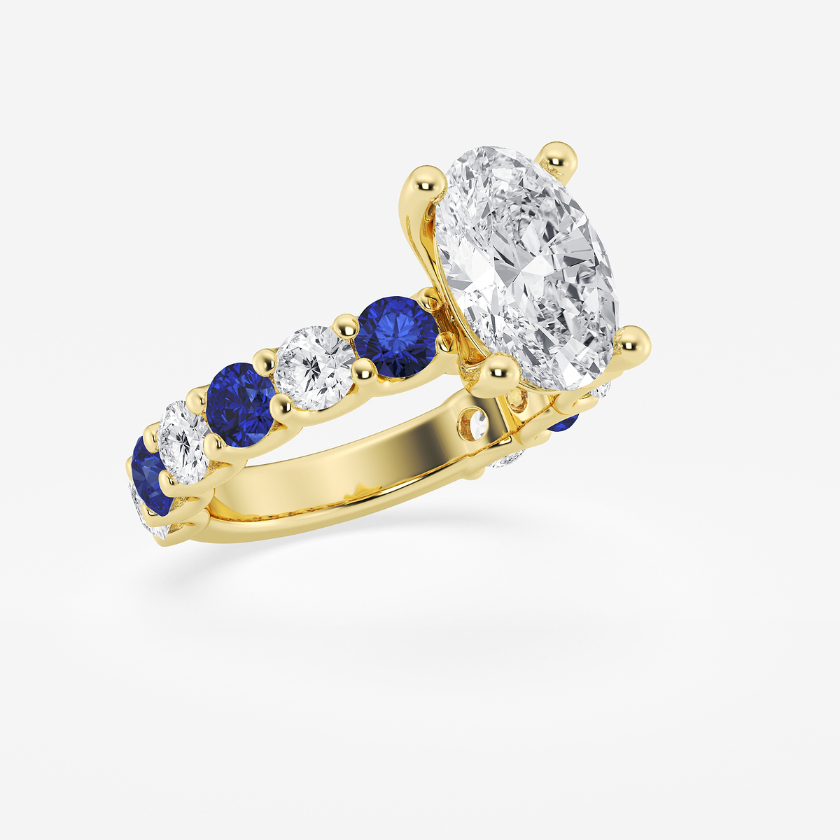 Additional Image 1 for  3 1/2 ctw Oval Lab Grown Diamond and 3.5mm Round Created Sapphire Side Stone Engagement Ring