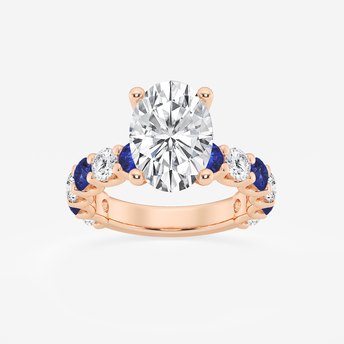 4 ctw Oval Lab Grown Diamond and 3.5mm Round Created Sapphire Side Stone Engagement Ring