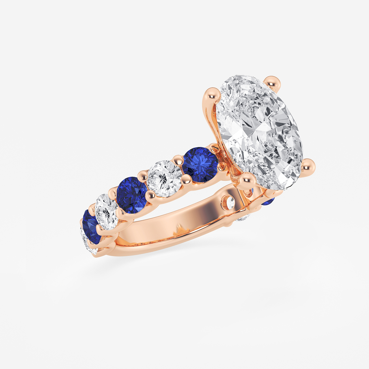 Additional Image 1 for  4 ctw Oval Lab Grown Diamond and 3.5mm Round Created Sapphire Side Stone Engagement Ring