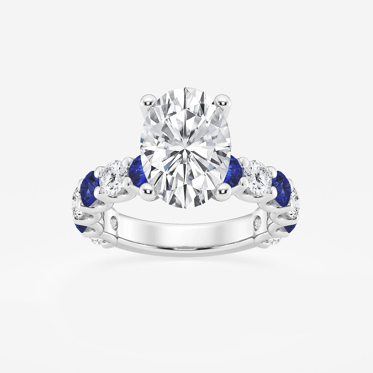 4 ctw Oval Lab Grown Diamond and 3.5mm Round Created Sapphire Side Stone Engagement Ring