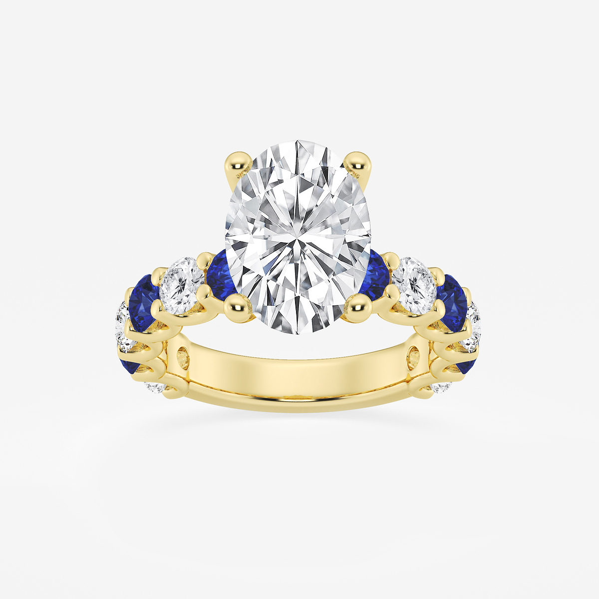 4 ctw Oval Lab Grown Diamond and 3.5mm Round Created Sapphire Side Stone Engagement Ring