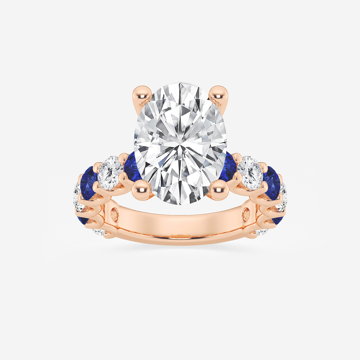 5 ctw Oval Lab Grown Diamond and 3.5mm Round Created Sapphire Side Stone Engagement Ring
