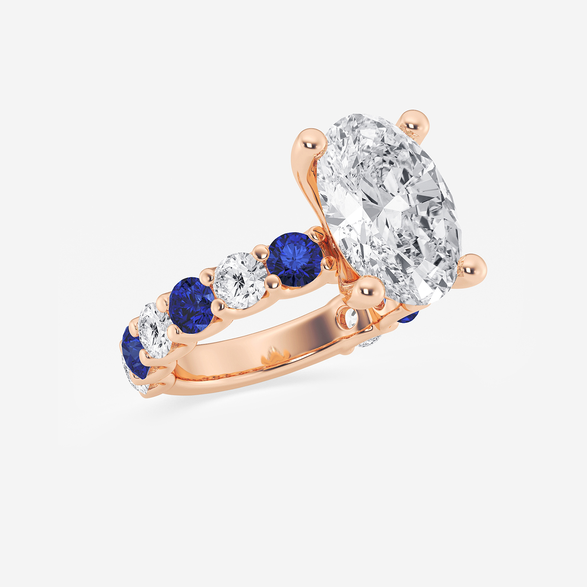 Additional Image 1 for  5 ctw Oval Lab Grown Diamond and 3.5mm Round Created Sapphire Side Stone Engagement Ring