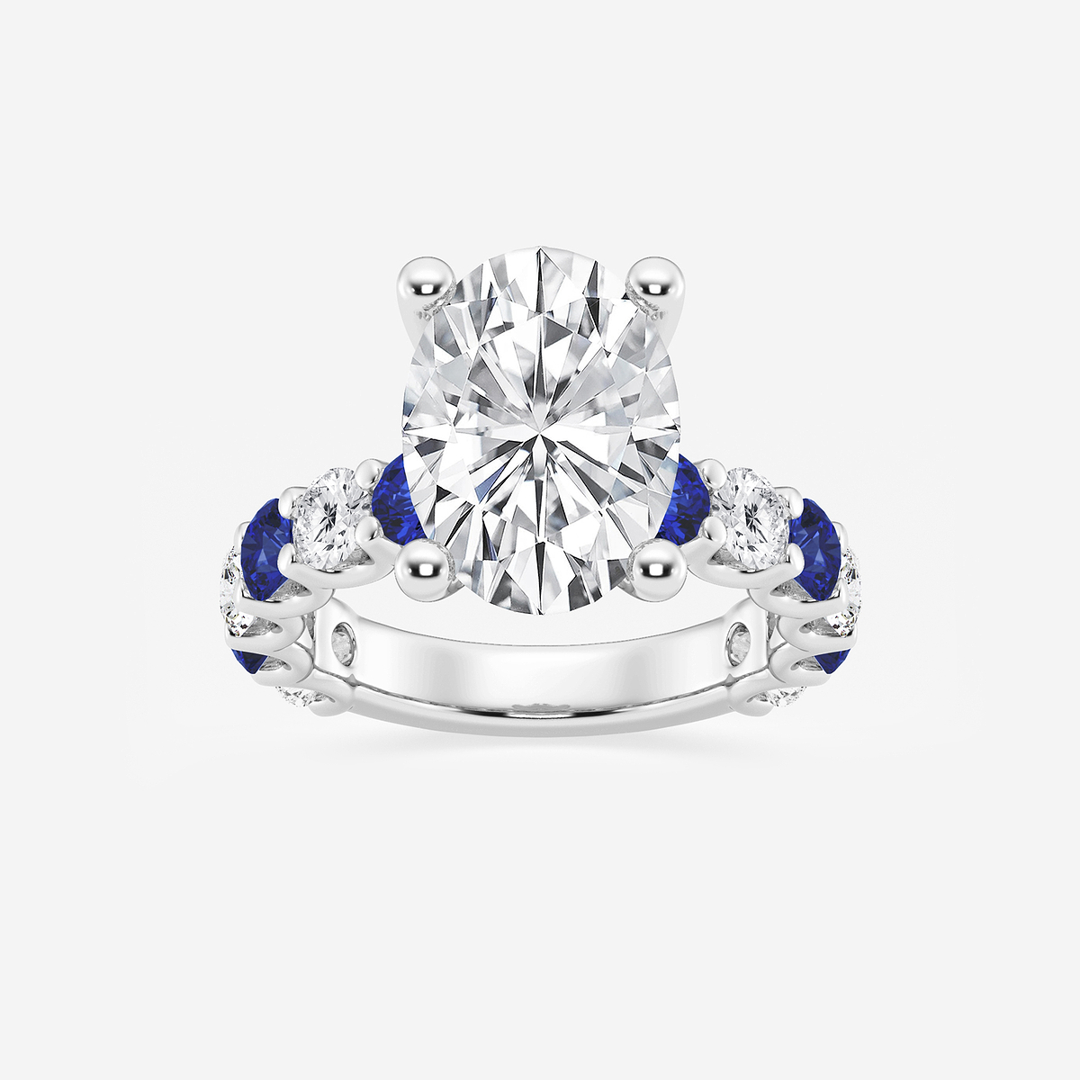 5 ctw Oval Lab Grown Diamond and 3.5mm Round Created Sapphire Side Stone Engagement Ring