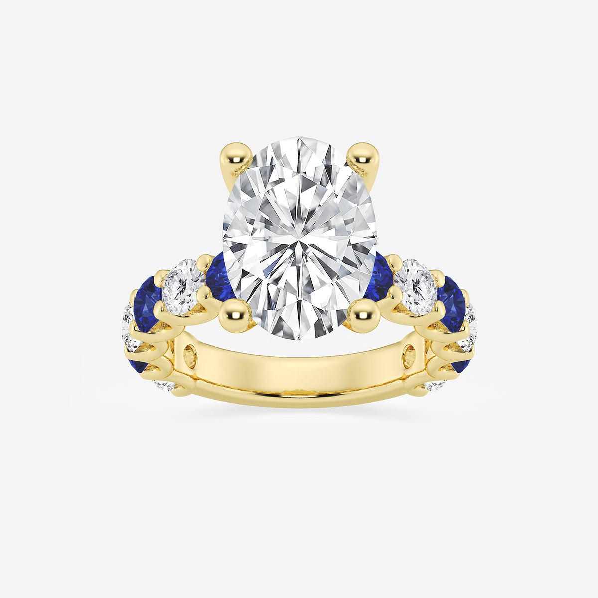 5 ctw Oval Lab Grown Diamond and 3.5mm Round Created Sapphire Side Stone Engagement Ring