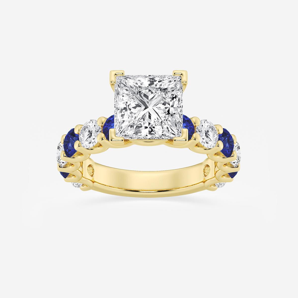 4 ctw Princess Lab Grown Diamond and 3.5mm Round Created Sapphire Side Stone Engagement Ring
