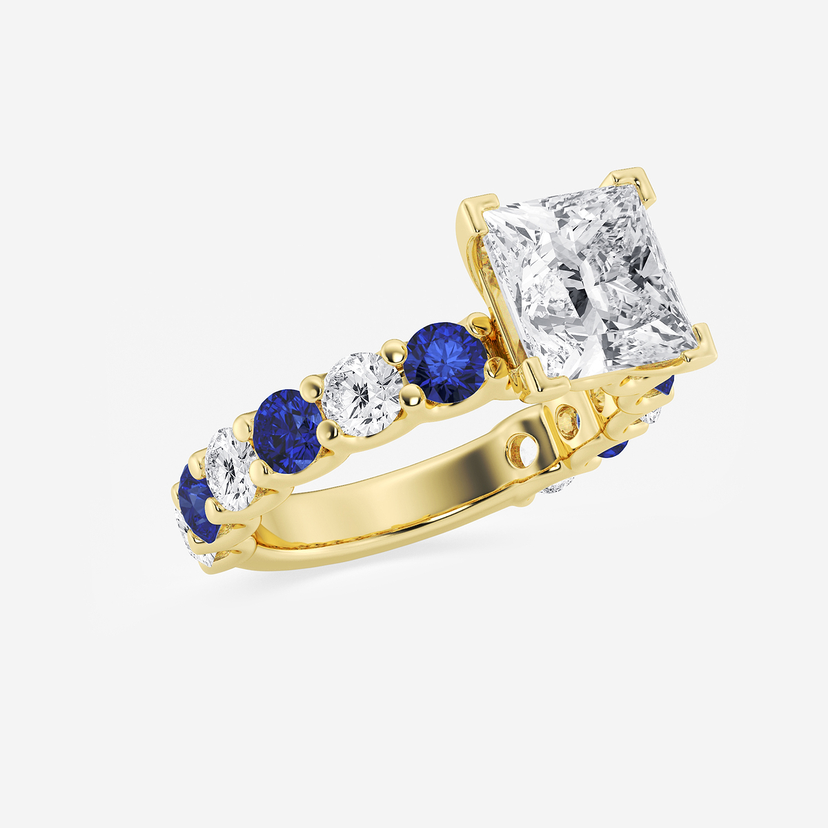Additional Image 1 for  4 ctw Princess Lab Grown Diamond and 3.5mm Round Created Sapphire Side Stone Engagement Ring