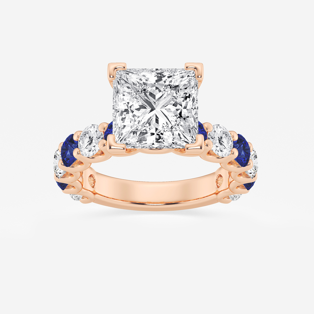 5 ctw Princess Lab Grown Diamond and 3.5mm Round Created Sapphire Side Stone Engagement Ring