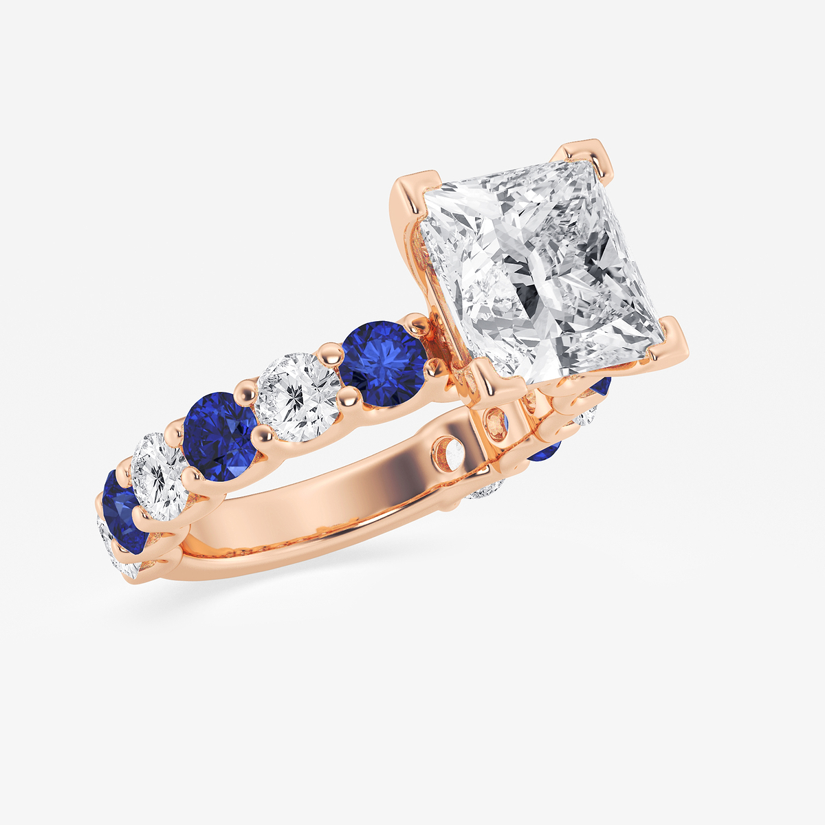 Additional Image 1 for  5 ctw Princess Lab Grown Diamond and 3.5mm Round Created Sapphire Side Stone Engagement Ring