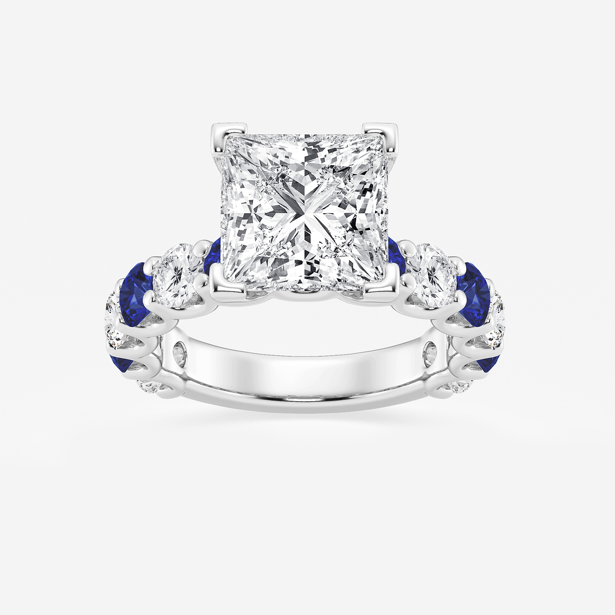 5 ctw Princess Lab Grown Diamond and 3.5mm Round Created Sapphire Side Stone Engagement Ring