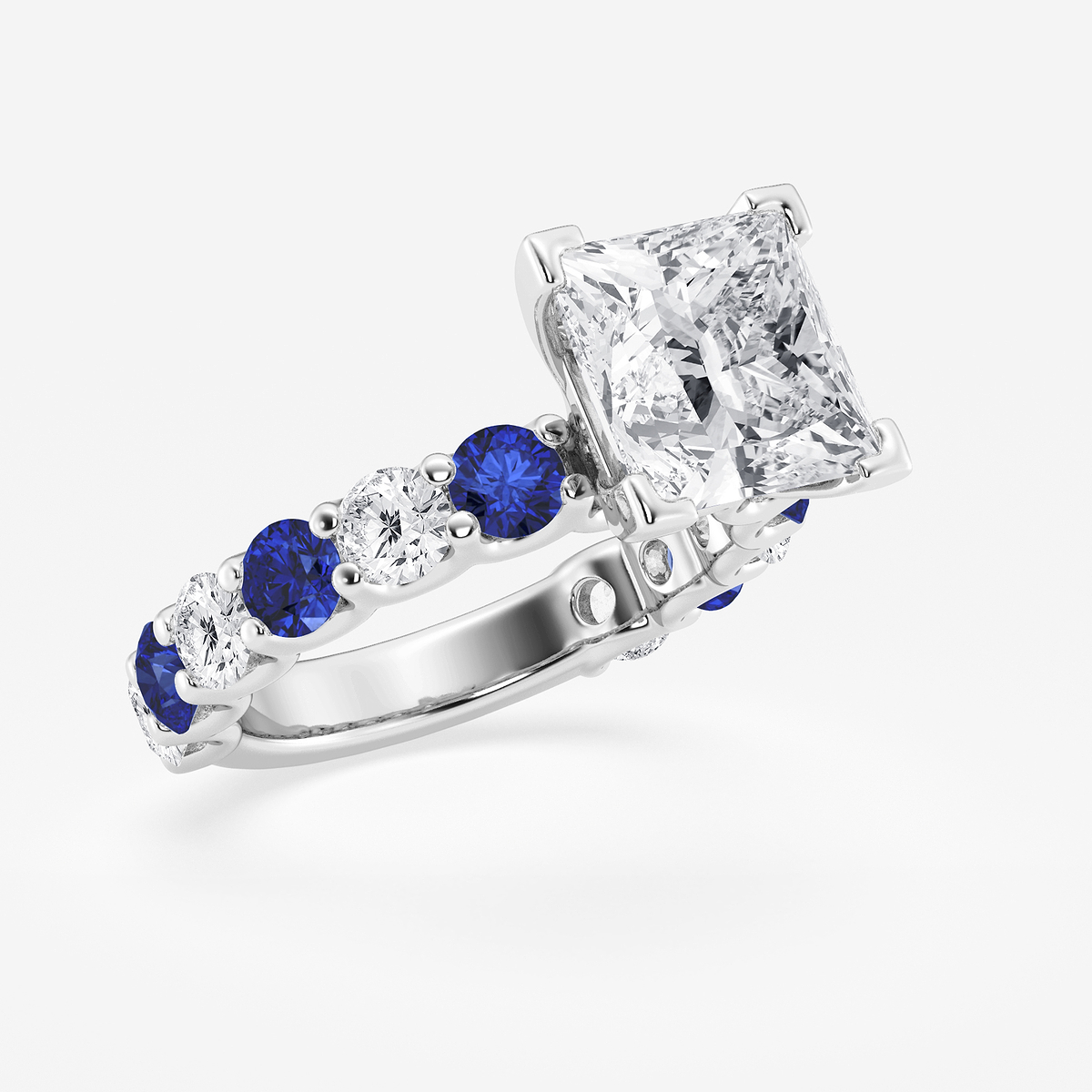 Additional Image 1 for  5 ctw Princess Lab Grown Diamond and 3.5mm Round Created Sapphire Side Stone Engagement Ring