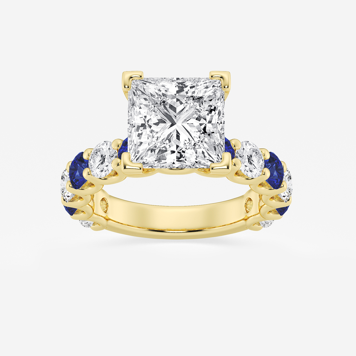 5 ctw Princess Lab Grown Diamond and 3.5mm Round Created Sapphire Side Stone Engagement Ring