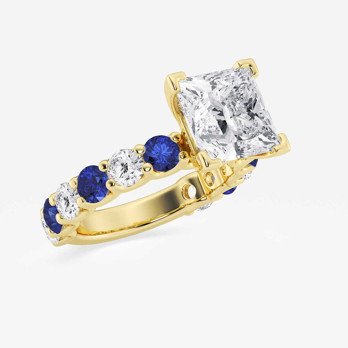 Additional Image 1 for  5 ctw Princess Lab Grown Diamond and 3.5mm Round Created Sapphire Side Stone Engagement Ring