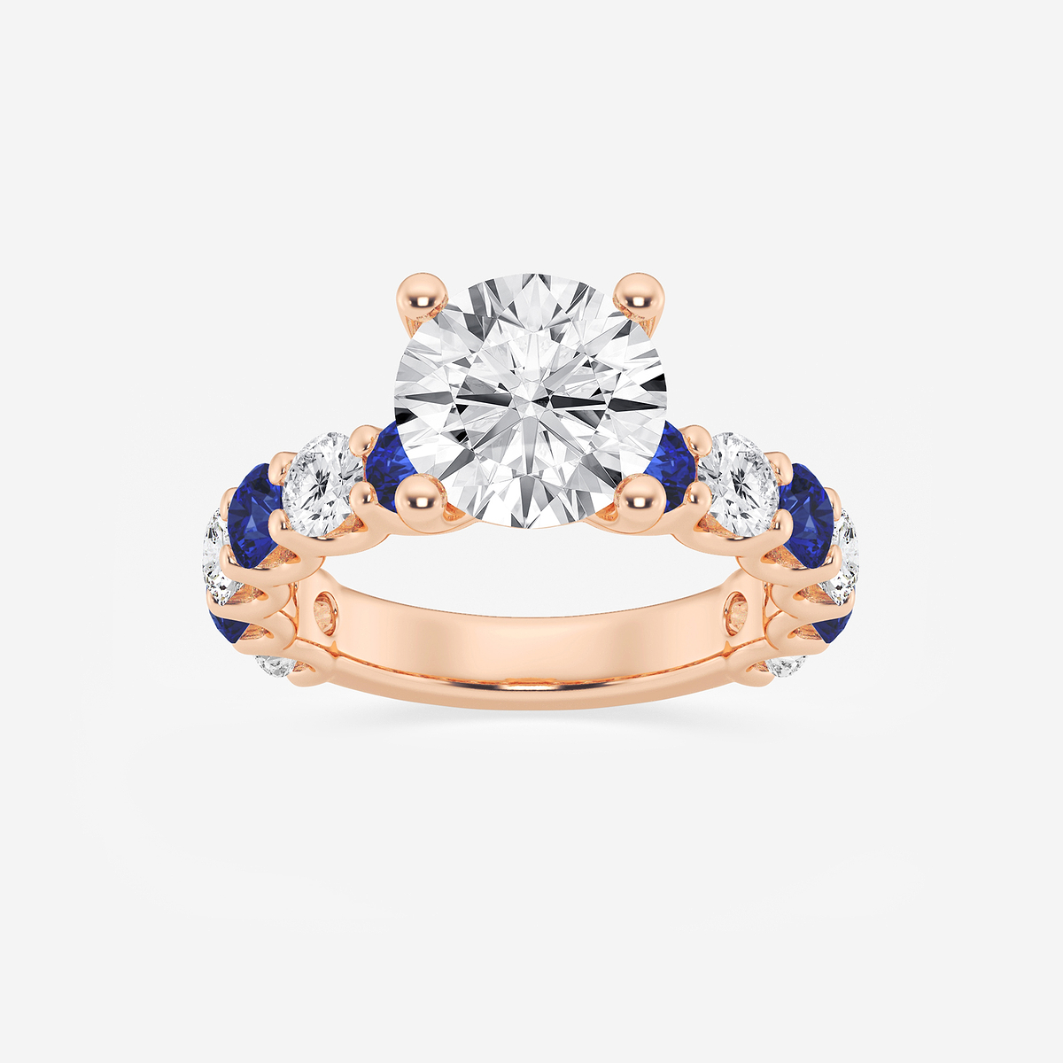 3 1/2 ctw Round Lab Grown Diamond and 3.5mm Round Created Sapphire Side Stone Engagement Ring