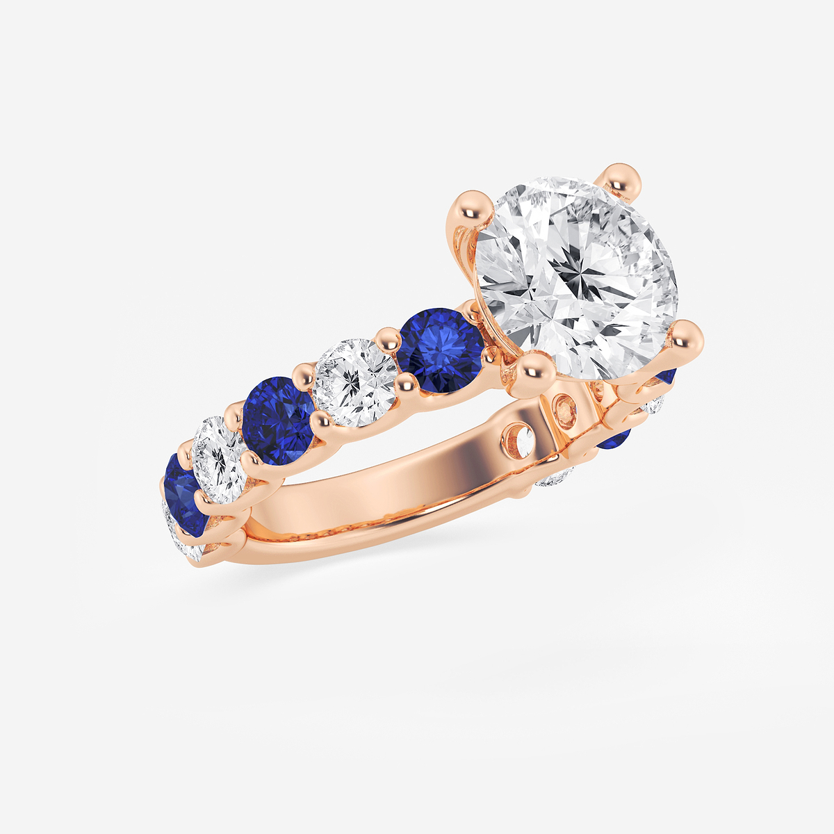 Additional Image 1 for  3 1/2 ctw Round Lab Grown Diamond and 3.5mm Round Created Sapphire Side Stone Engagement Ring