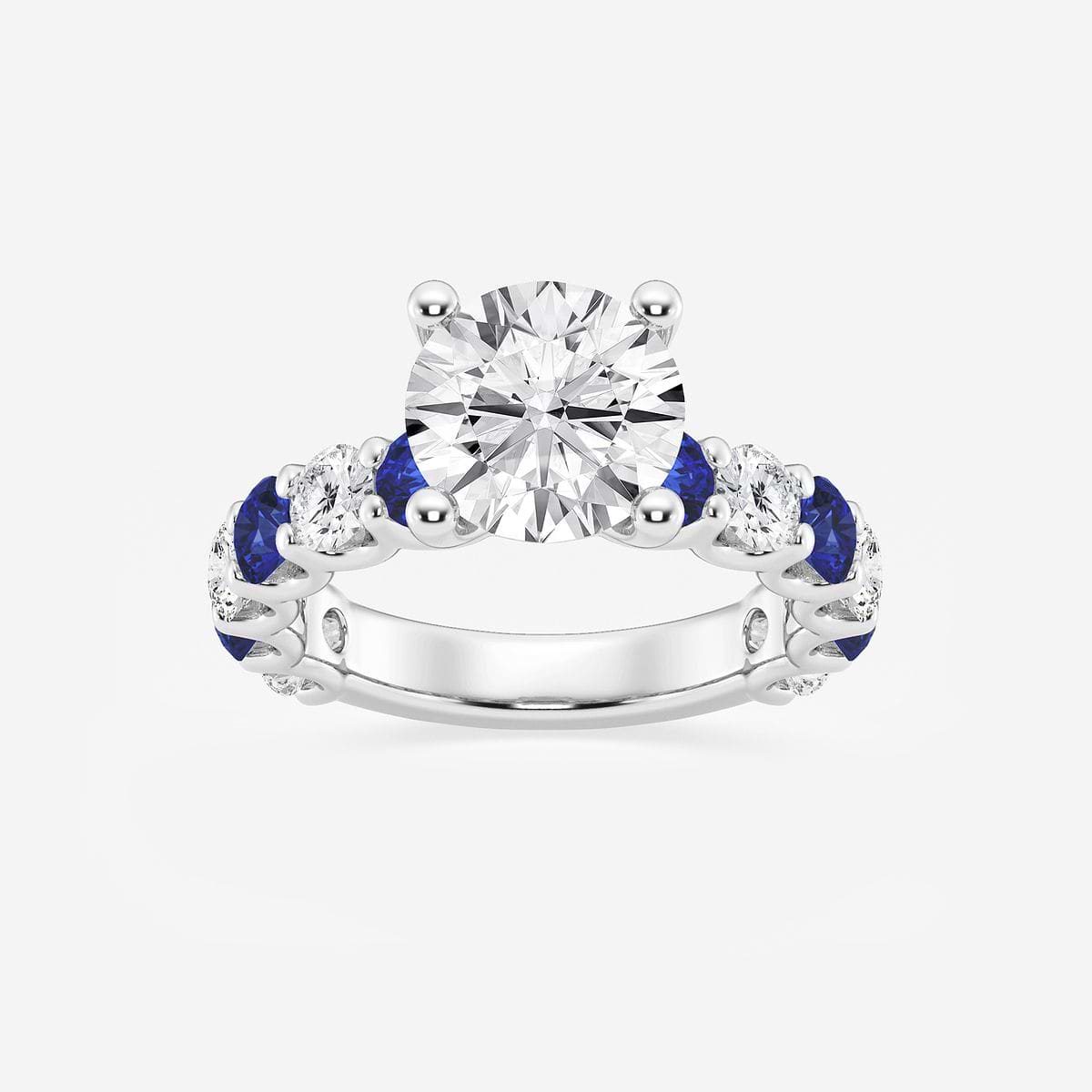 3 1/2 ctw Round Lab Grown Diamond and 3.5mm Round Created Sapphire Side Stone Engagement Ring