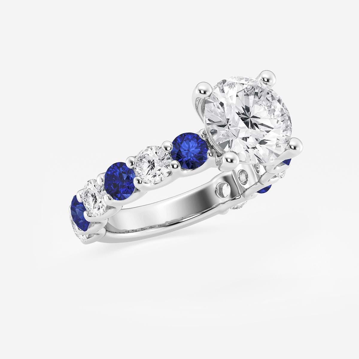 Additional Image 1 for  3 1/2 ctw Round Lab Grown Diamond and 3.5mm Round Created Sapphire Side Stone Engagement Ring