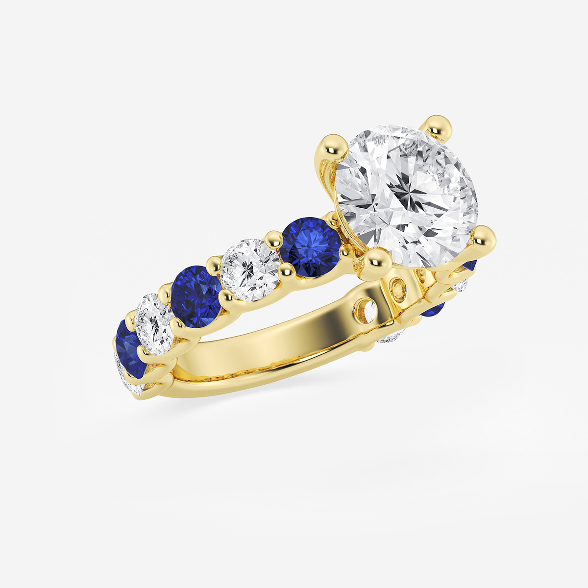 Additional Image 1 for  3 1/2 ctw Round Lab Grown Diamond and 3.5mm Round Created Sapphire Side Stone Engagement Ring
