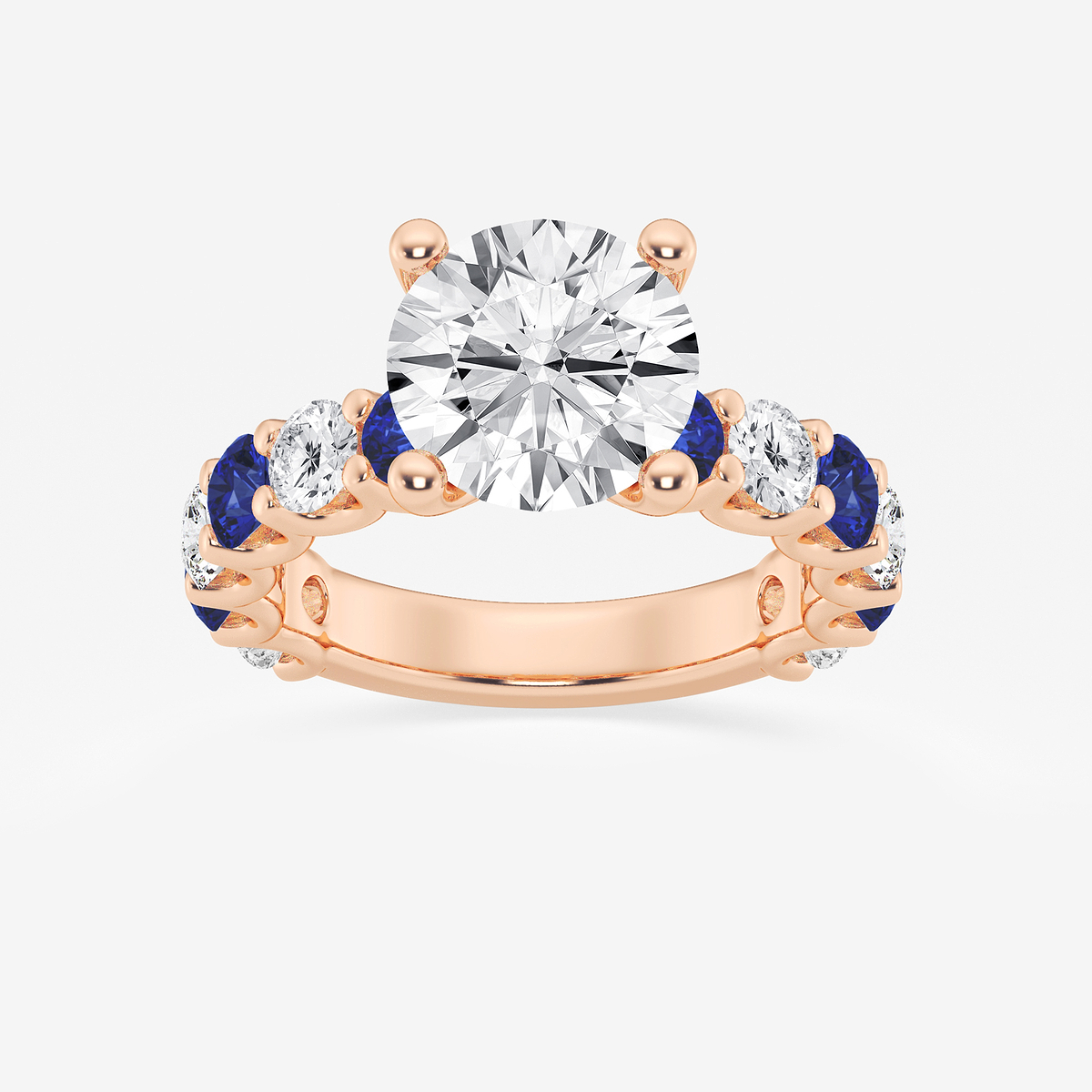 4 ctw Round Lab Grown Diamond and 3.5mm Round Created Sapphire Side Stone Engagement Ring