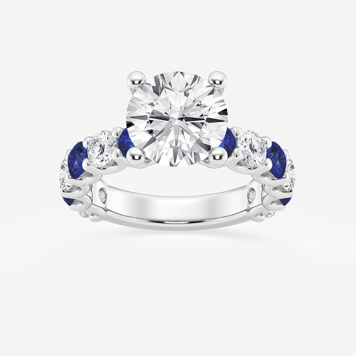 4 ctw Round Lab Grown Diamond and 3.5mm Round Created Sapphire Side Stone Engagement Ring