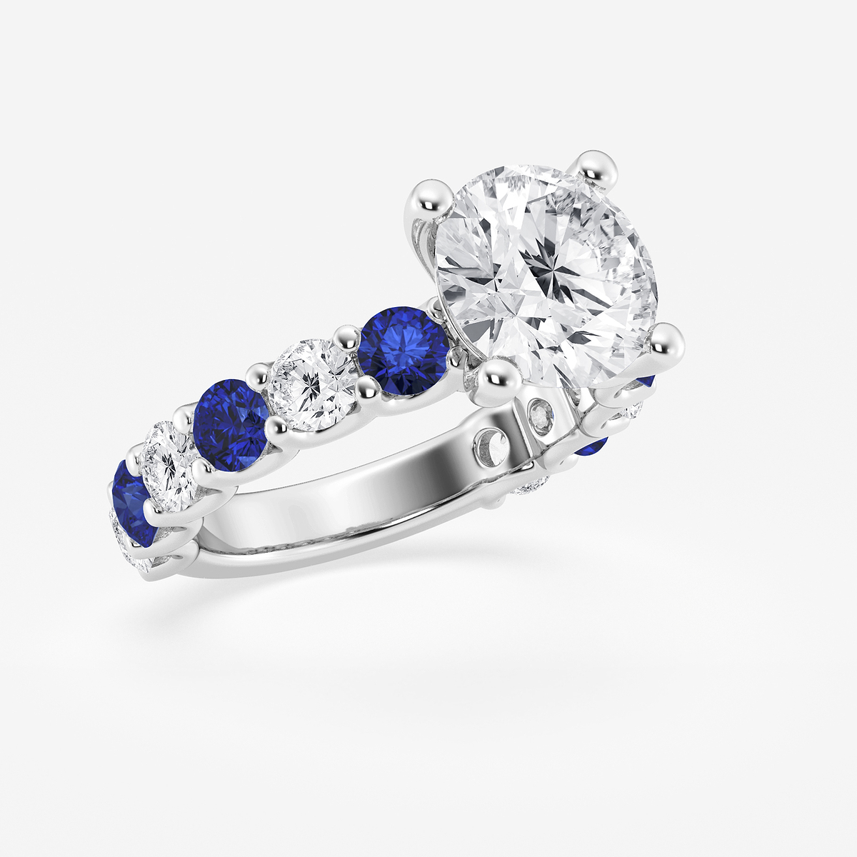 Additional Image 1 for  4 ctw Round Lab Grown Diamond and 3.5mm Round Created Sapphire Side Stone Engagement Ring