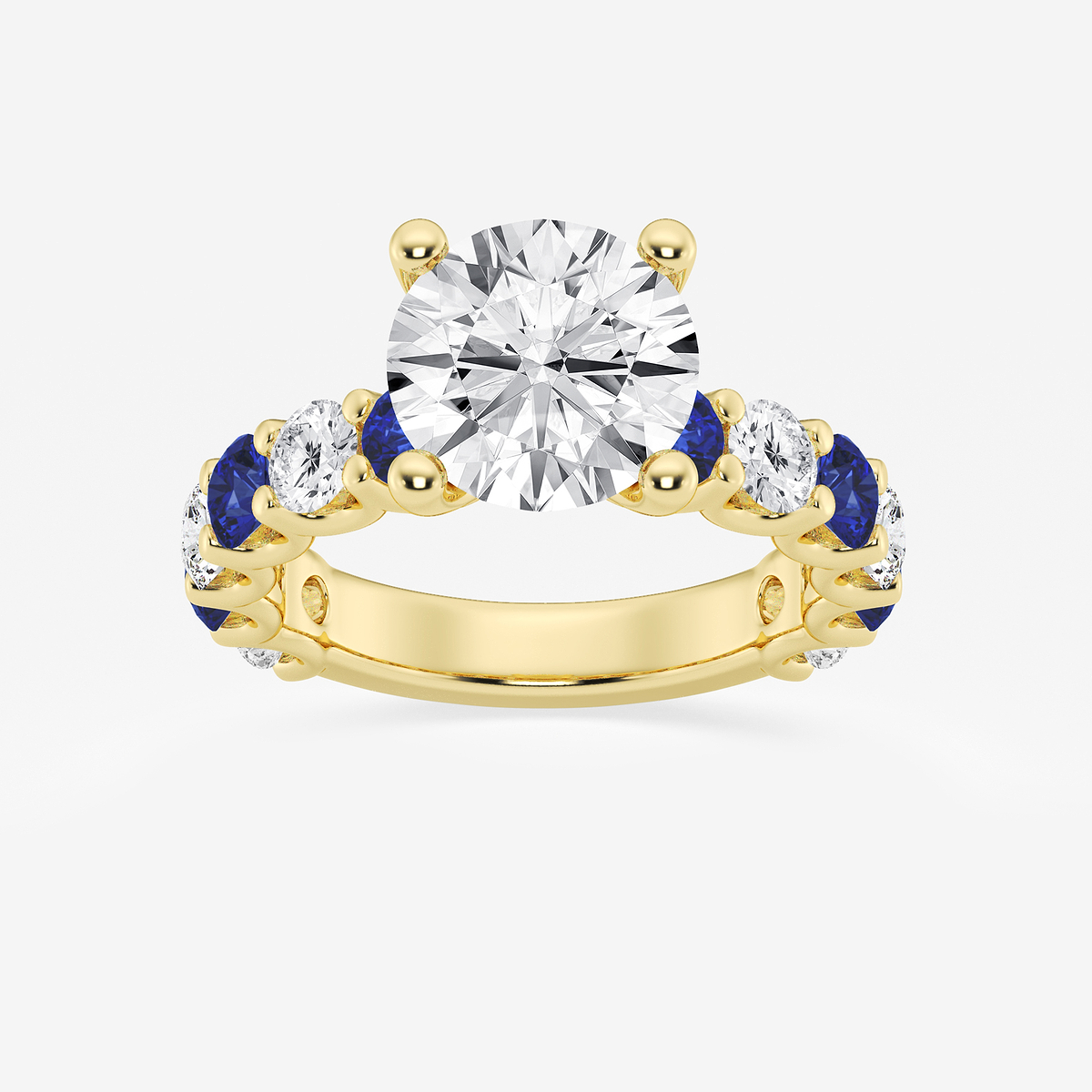 4 ctw Round Lab Grown Diamond and 3.5mm Round Created Sapphire Side Stone Engagement Ring
