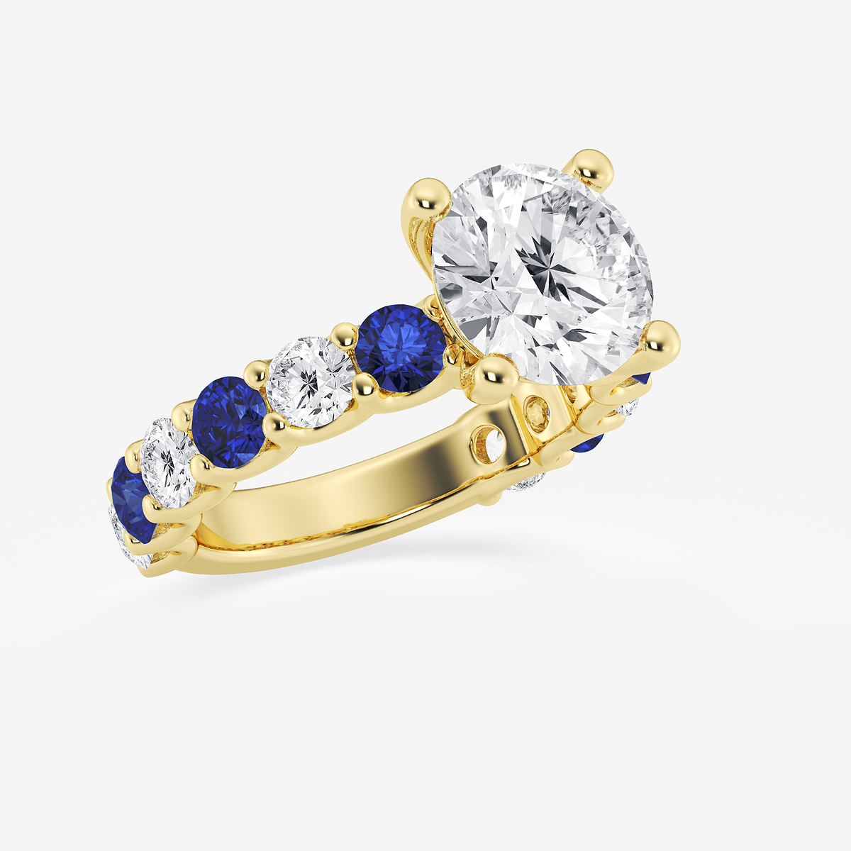 Additional Image 1 for  4 ctw Round Lab Grown Diamond and 3.5mm Round Created Sapphire Side Stone Engagement Ring