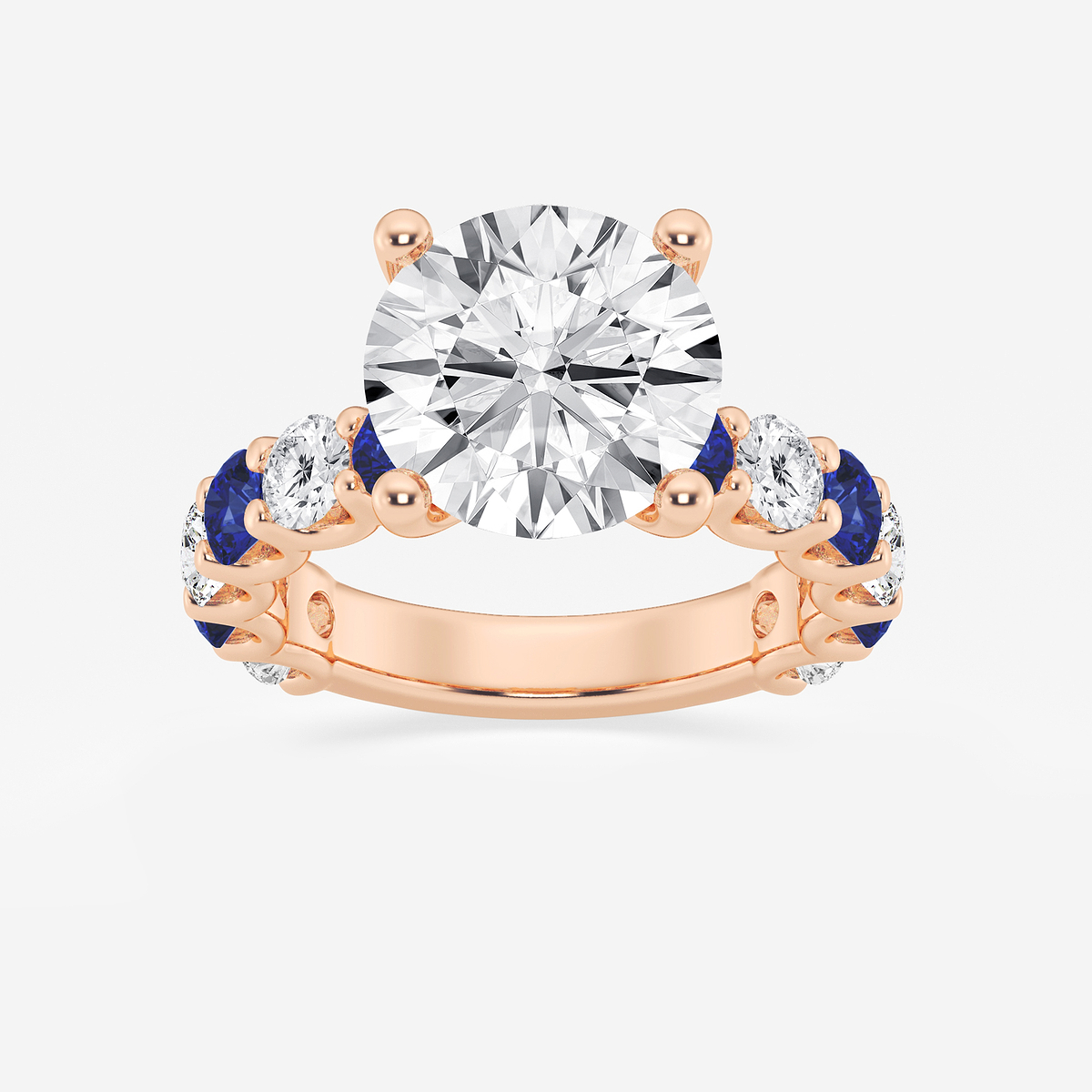 5 ctw Round Lab Grown Diamond and 3.5mm Round Created Sapphire Side Stone Engagement Ring