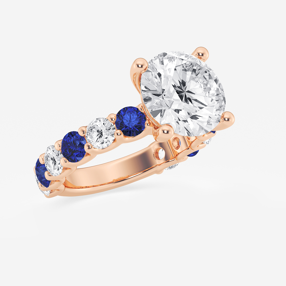 Additional Image 1 for  5 ctw Round Lab Grown Diamond and 3.5mm Round Created Sapphire Side Stone Engagement Ring