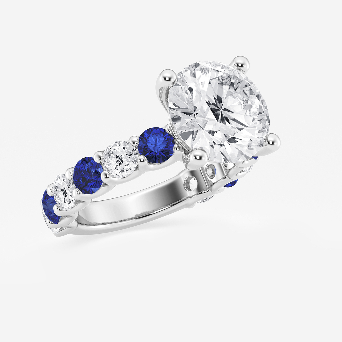 Additional Image 1 for  5 ctw Round Lab Grown Diamond and 3.5mm Round Created Sapphire Side Stone Engagement Ring